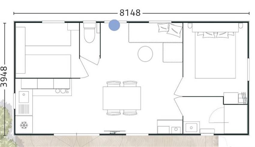 plan - Location mobil home - Mobil-home premium+ 2 chambres - Camping La Boulinière - Camping île d'Oléron 