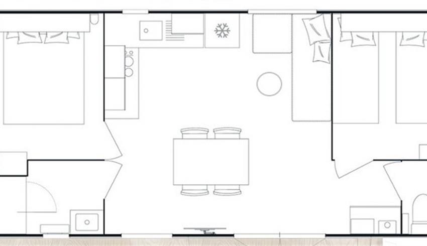 plan - Location mobil home - Mobil-home premium+ 2 chambres - Camping La Boulinière - Camping île d'Oléron 